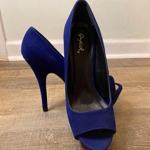 Royal Blue Suede Peep Toe Heels